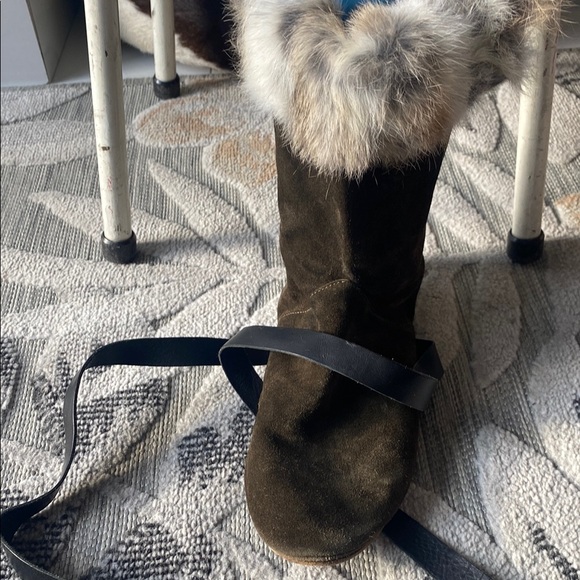 Women's Black Suede Boots with Fur Trim - Picture 2 of 7